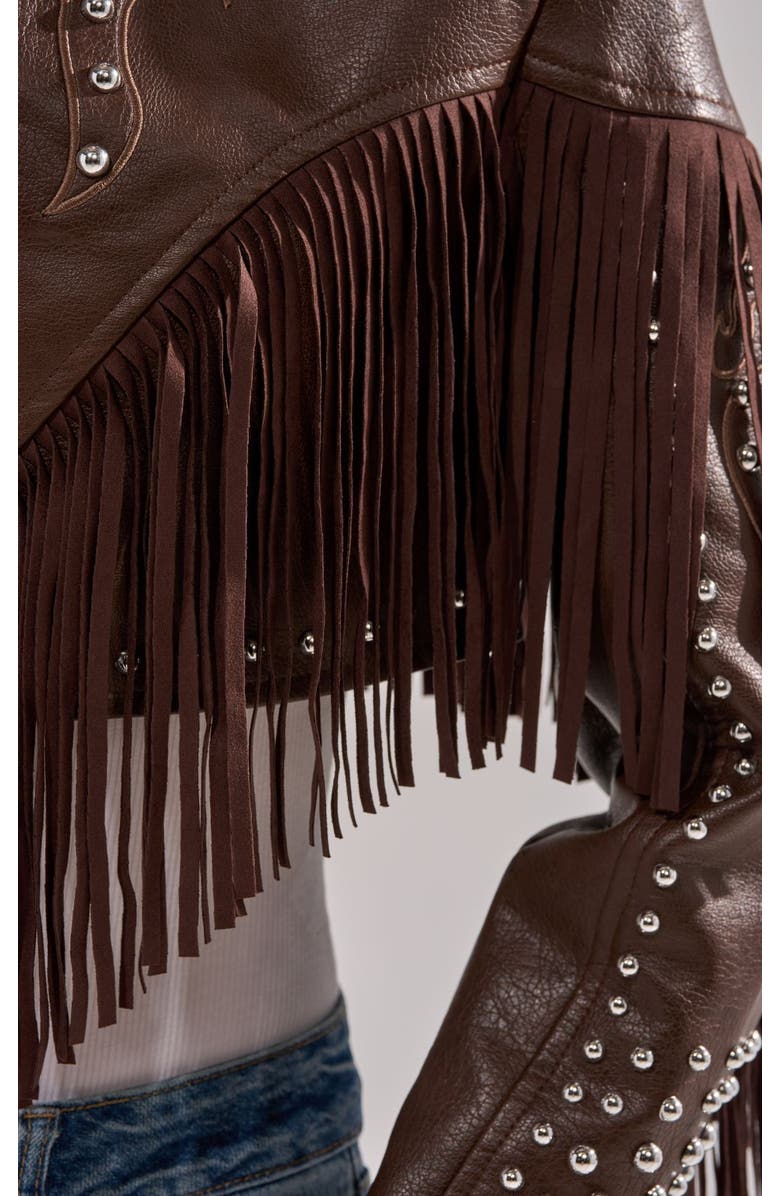 AZALEA WANG Reece Fringe Jacket, Alternate, color, Brown