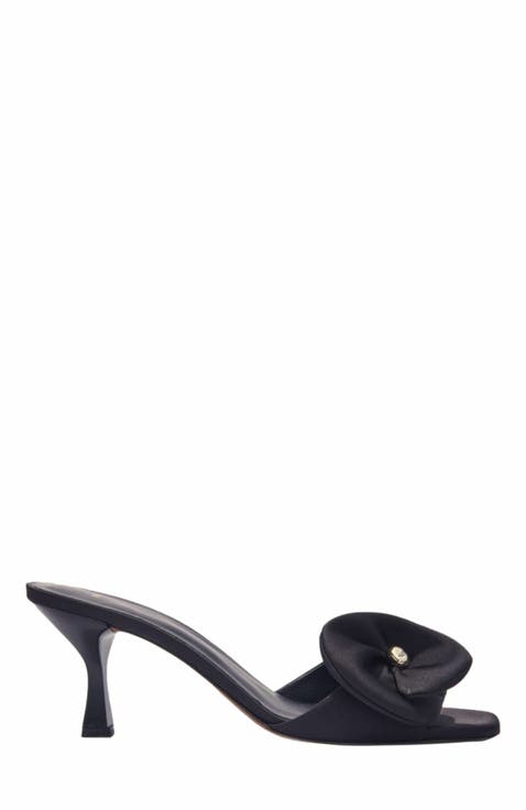 Textile mules with satin flower