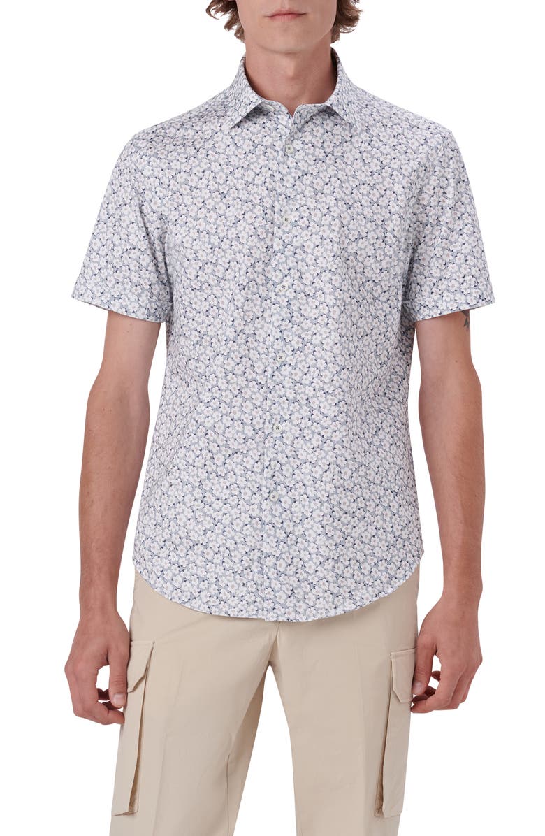 Bugatchi Miles OoohCotton<sup>®</sup> Floral Short Sleeve Button-Up Shirt, Main, color, 