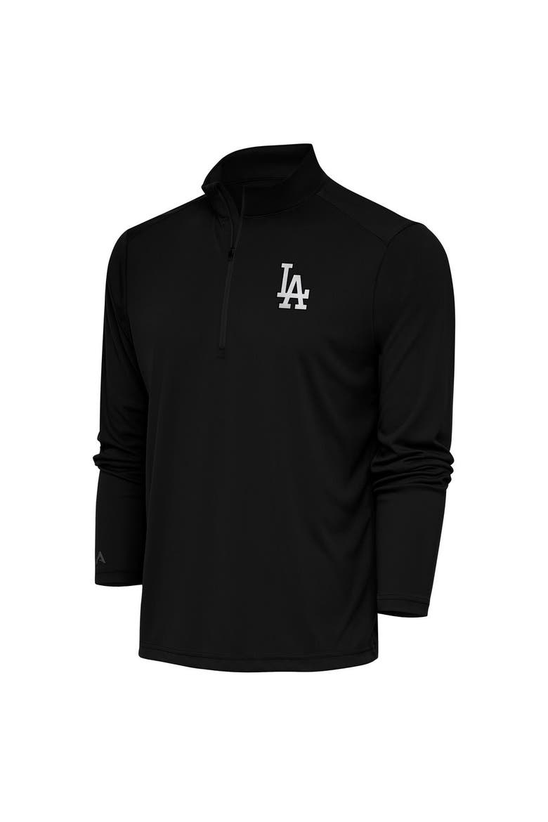 Men's Antigua Black Los Angeles Dodgers Metallic Tribute Quarter-Zip Top, Main, color, Black