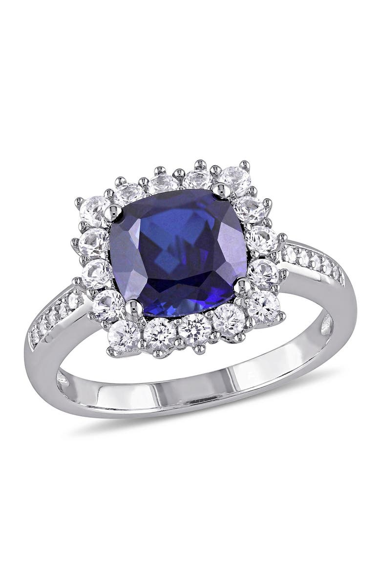 DELMAR Sterling Silver Lab Created Blue Sapphire, Lab Created White Sapphire & Diamond Ring - 0.05ct., Main, color, Blue