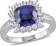 DELMAR Sterling Silver Lab Created Blue Sapphire, Lab Created White Sapphire & Diamond Ring - 0.05ct.