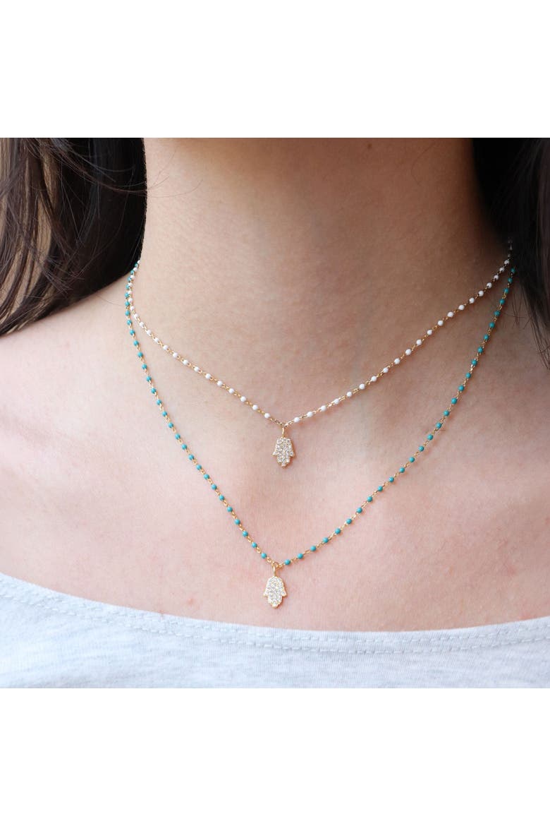White Enamel Bead Hamsa Necklace, Alternate, color, White Enamel