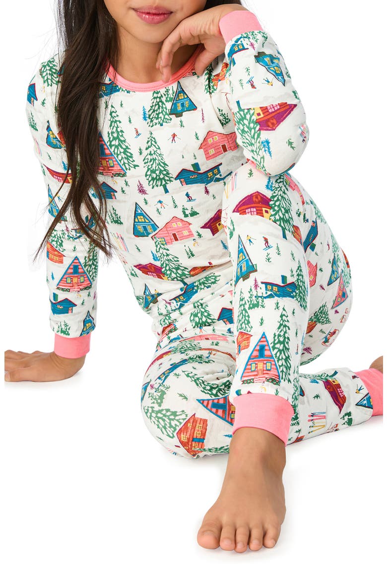 Kids' Festive Print Fitted Two-Piece Pajamas, Alternate, color, ALPINE CABINS
