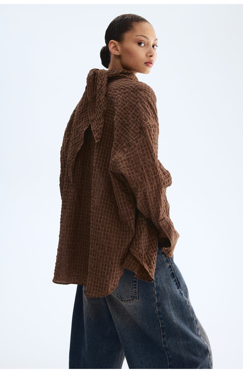 H&M Seersucker shirt with scarf, Alternate, color, Brown