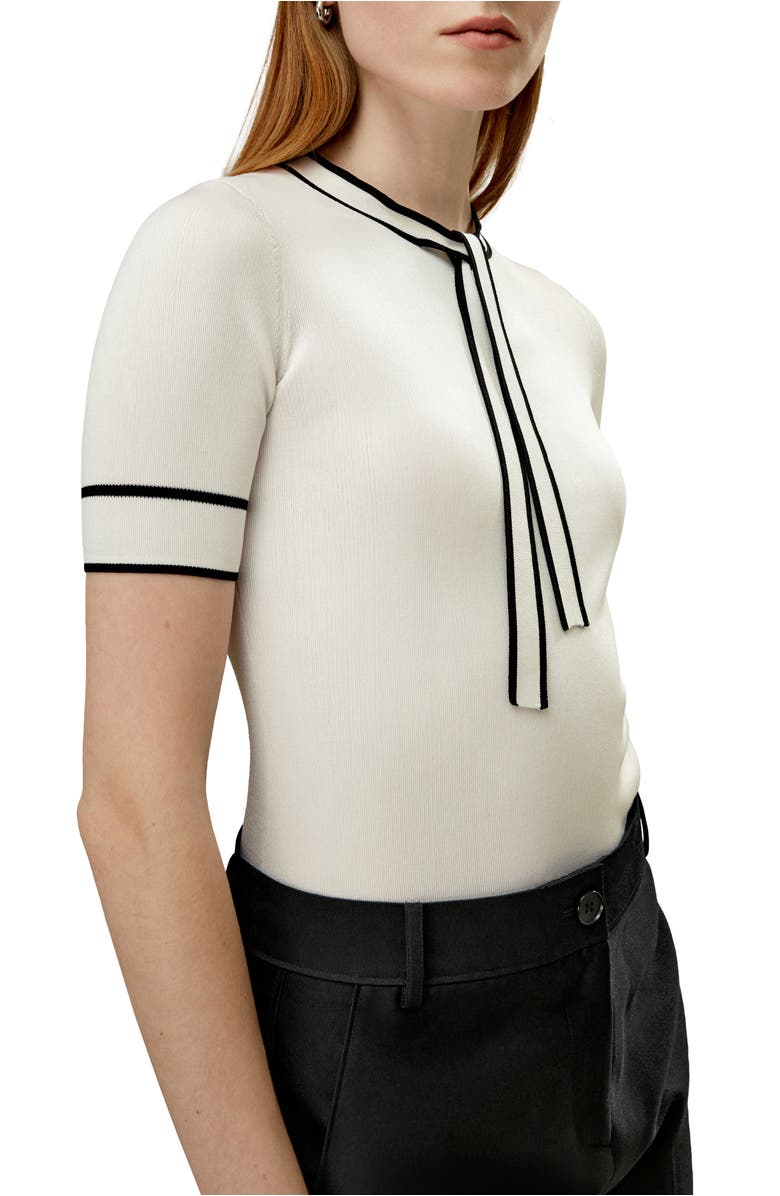 Lilysilk Silk Knit Top with Ribbons, Main, color, White With Black Stripes