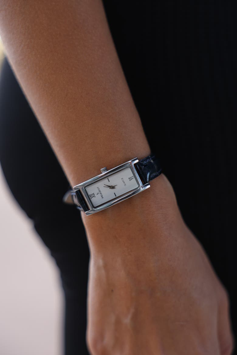 Everyday Rectangular Glossy Leather Watch- 35x18MM, Alternate, color, Blue