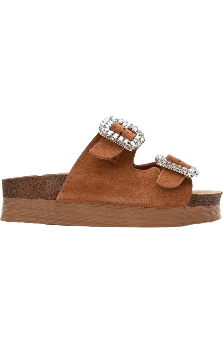 Forever & Always Shoes Polacca Leather Slide Sandal, Alternate, color, Cognac Brown Suede Leather