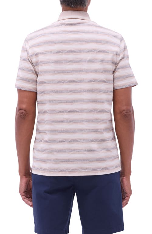 Bugatchi Wavy Stripe Cotton Polo In Sand