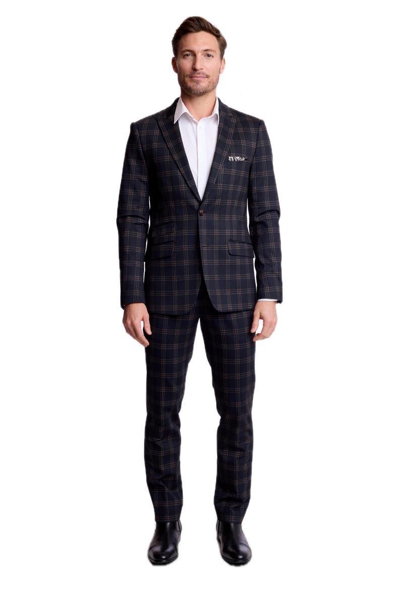 Ashton Slim Peak Lapel Suit Jacket, Alternate, color, BLACK RED KNIT PLAID