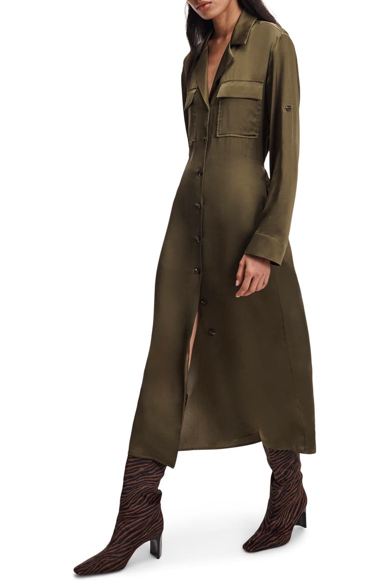 Sonny Silk Midi Shirtdress, Alternate, color, ARMY