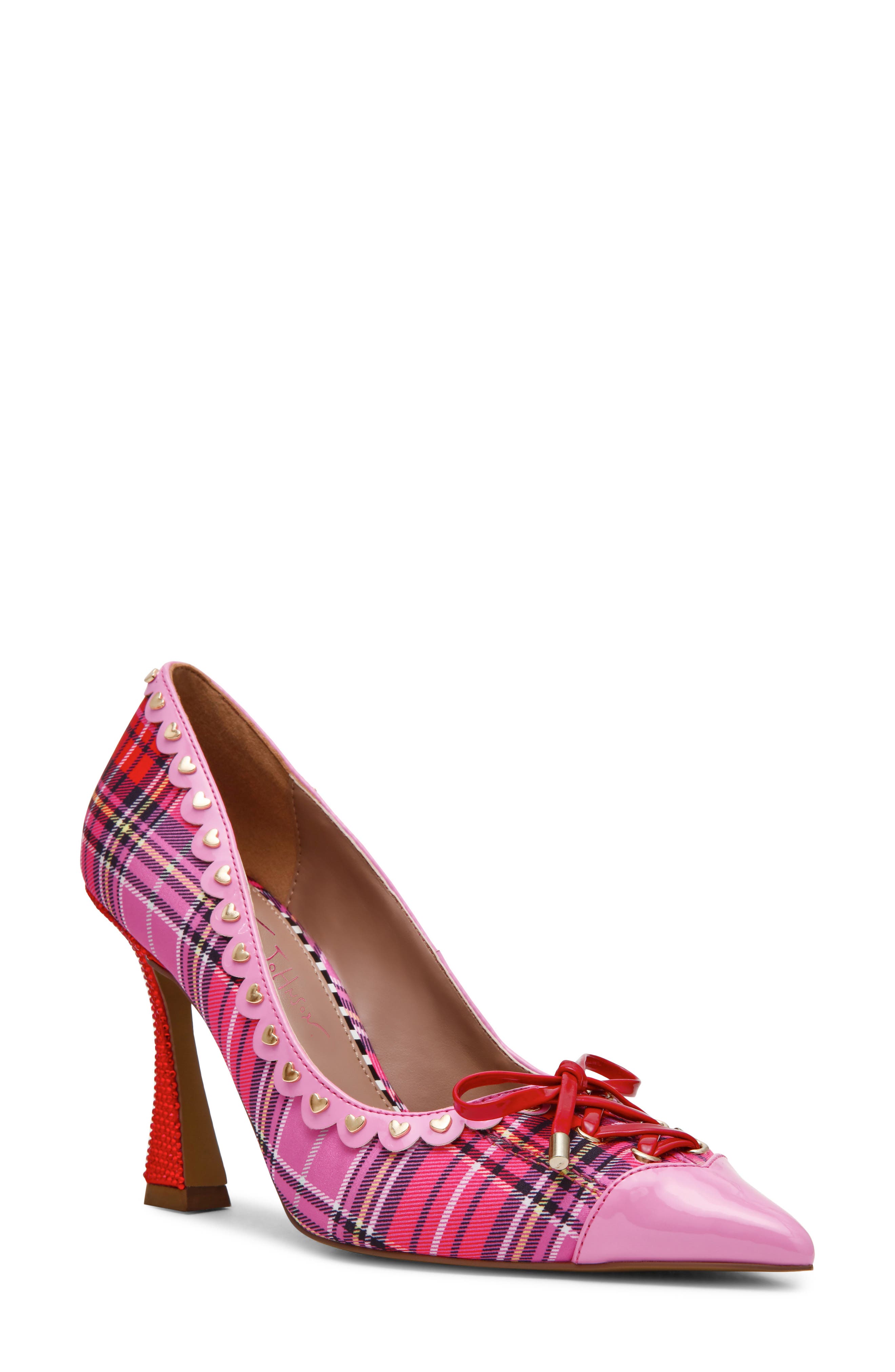 Jovi Studded Pointed Toe Pump, Main, color, PINK PLAID MULTI