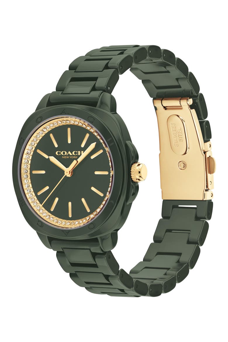 Kitt Crystal Bezel Ceramic Bracelet Watch, 34mm, Alternate, color, GREEN