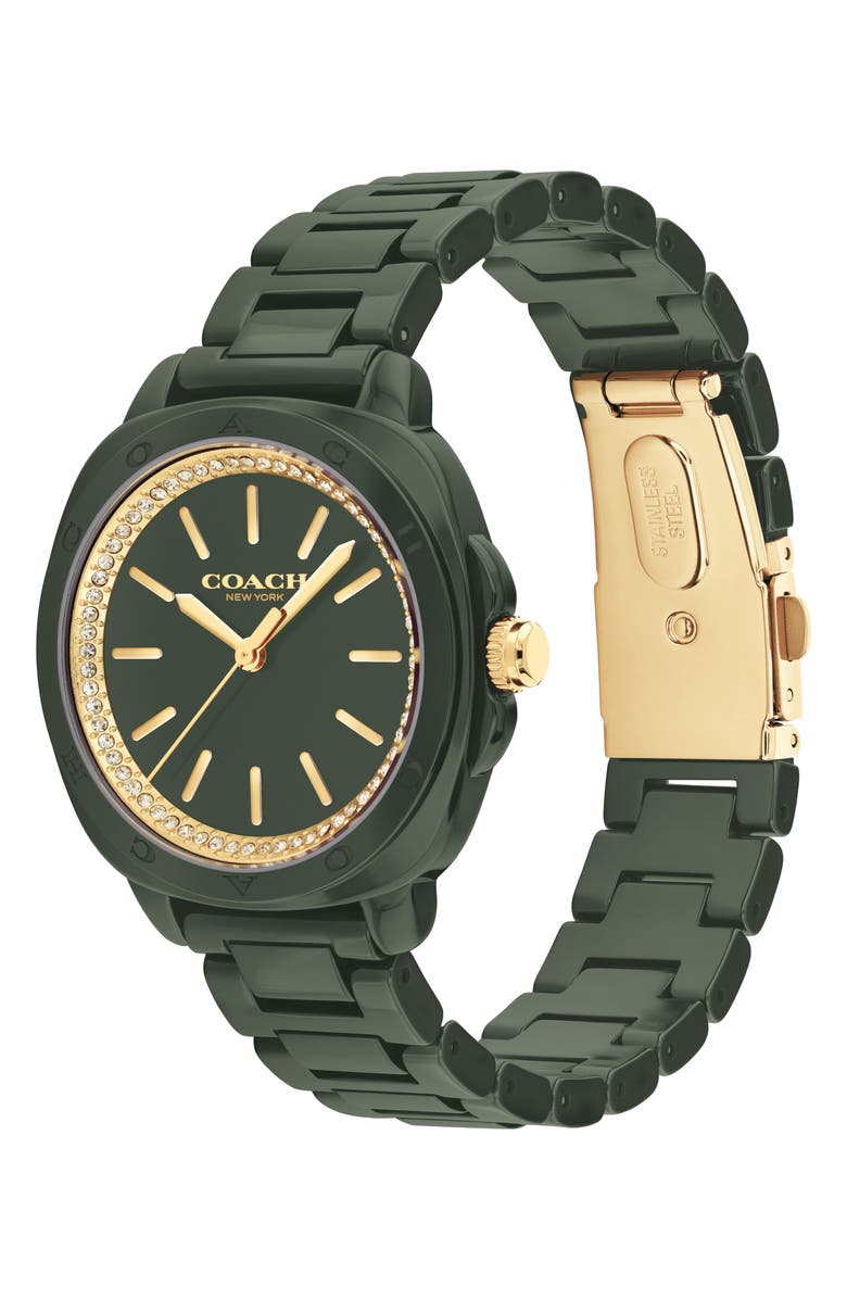 COACH Kitt Crystal Bezel Ceramic Bracelet Watch, 34mm, Alternate, color, Green