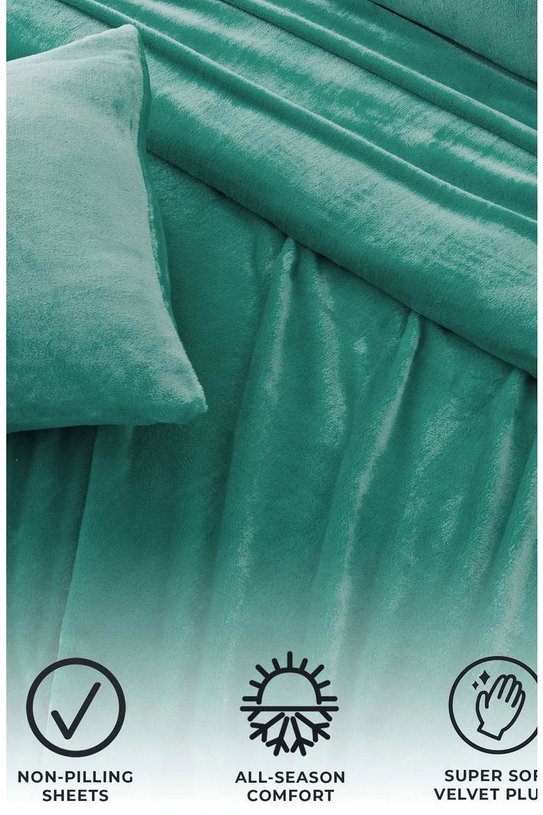 Solid Plush Velour Sheet Set, Alternate, color, AQUA