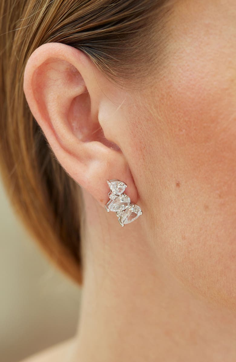 SAVVY CIE JEWELS Pear Cut CZ Climber Earrings, Alternate, color, White