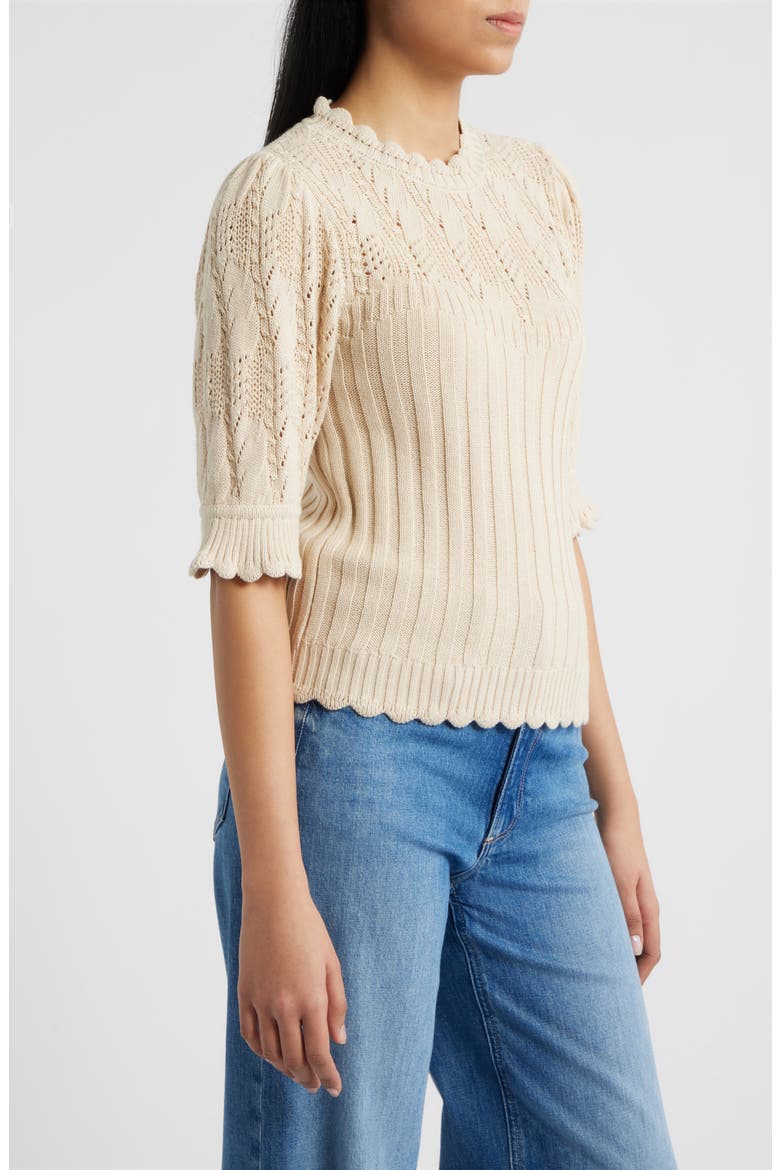Mixed Stitch Elbow Sleeve Sweater, Alternate, color, DEEP MACADAMIA
