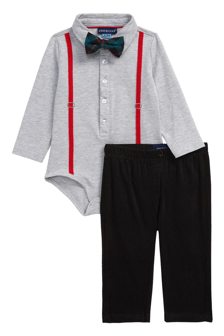Bodysuit, Pants & Bow Tie Set, Main, color, HEATHER GREY