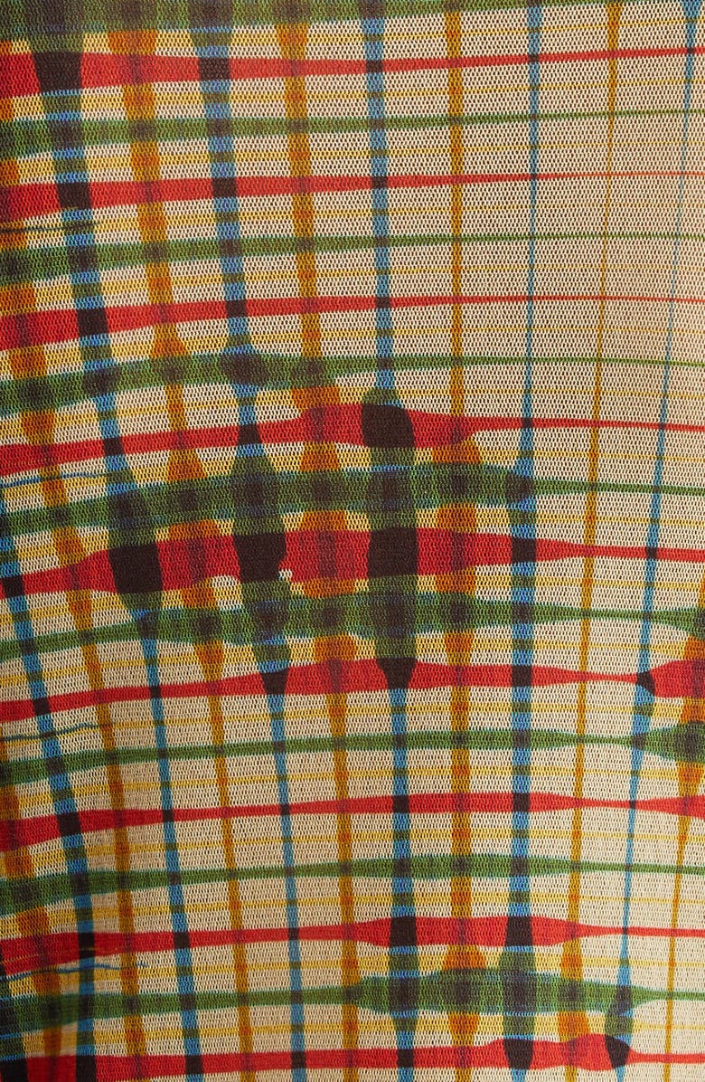 Jean Paul Gaultier Portrait Print Tartan Long Sleeve Mesh Dress, Alternate, color, 