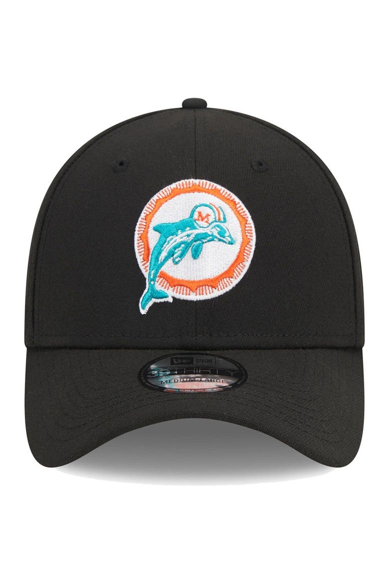 Men's New Era Black Miami Dolphins Throwback Main 39THIRTY Flex Hat, Alternate, color, Black