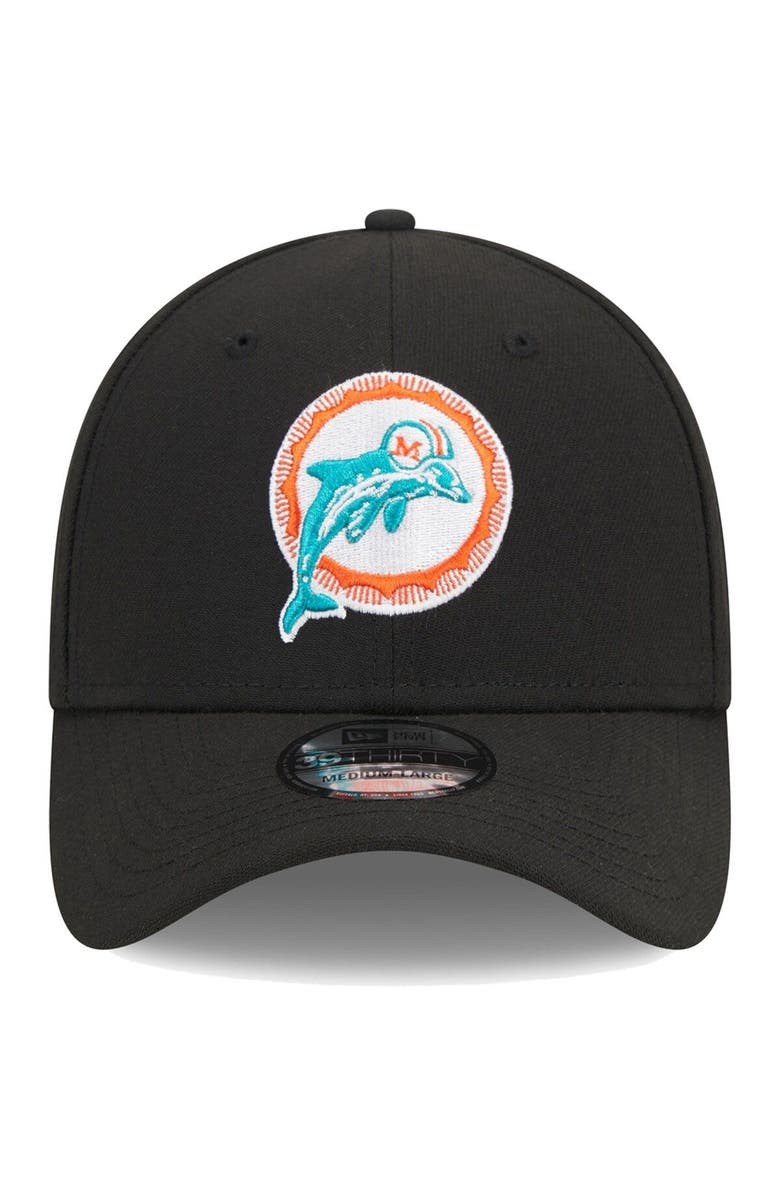 New Era Men's New Era Black Miami Dolphins Throwback Main 39THIRTY Flex Hat, Alternate, color, Black
