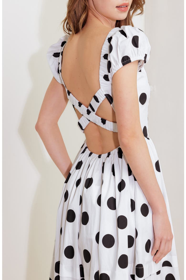 Tiered Polka Dot Stretch Cotton Midi Dress, Alternate, color, WHITE