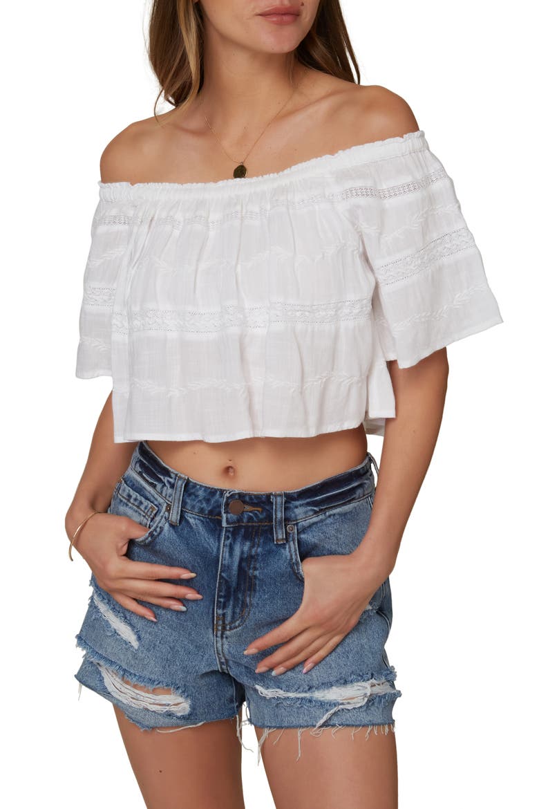 Jonsie Off the Shoulder Crop Top, Main, color, WHITE