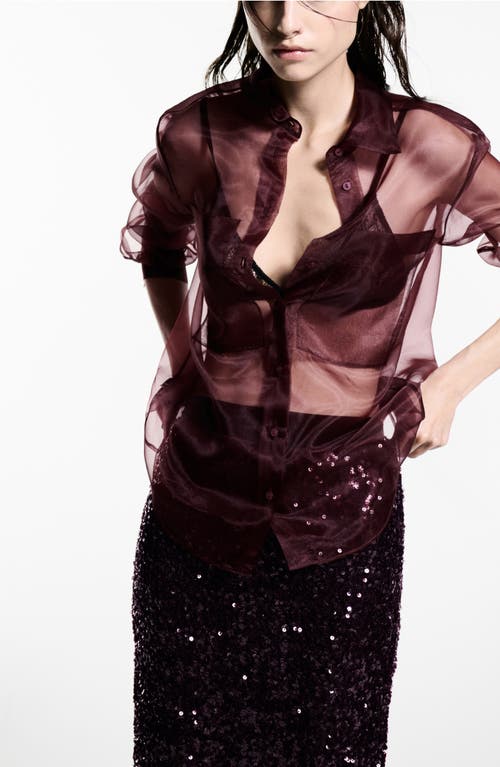 Mango Semi-transparent Blouse With Pockets Burgundy In Burgundy