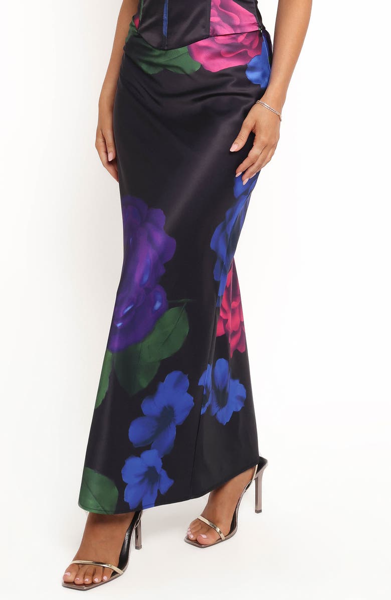Petal & Pup Rosalia Floral Print Satin Maxi Skirt, Alternate, color, Pink Multi
