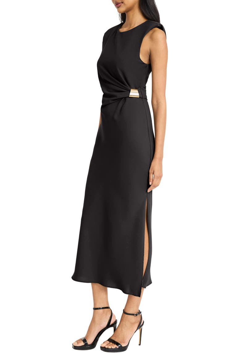 Side Ruched Strapless Midi Dress, Alternate, color, BLACK