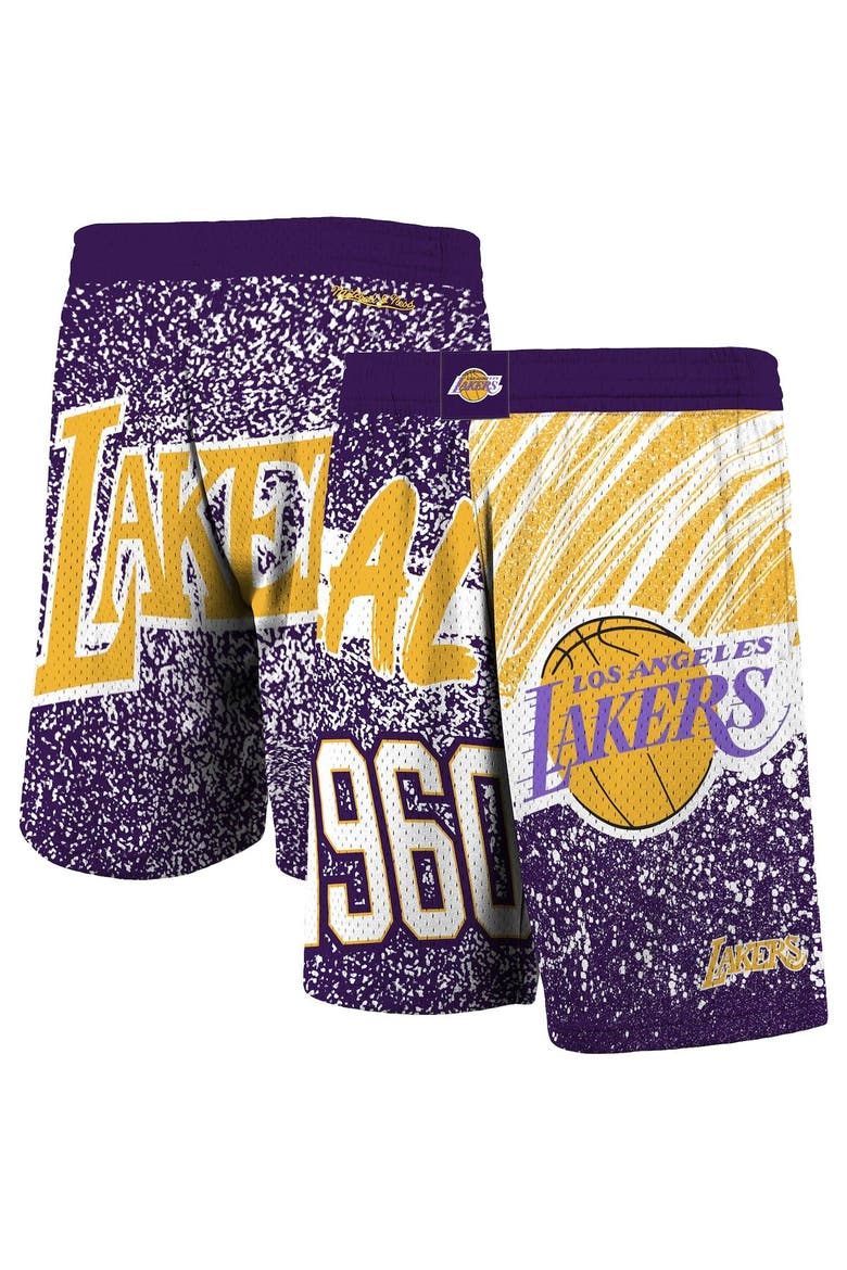 Men's Mitchell & Ness Purple Los Angeles Lakers Hardwood Classics Jumbotron Sublimated Shorts, Main, color, Purple