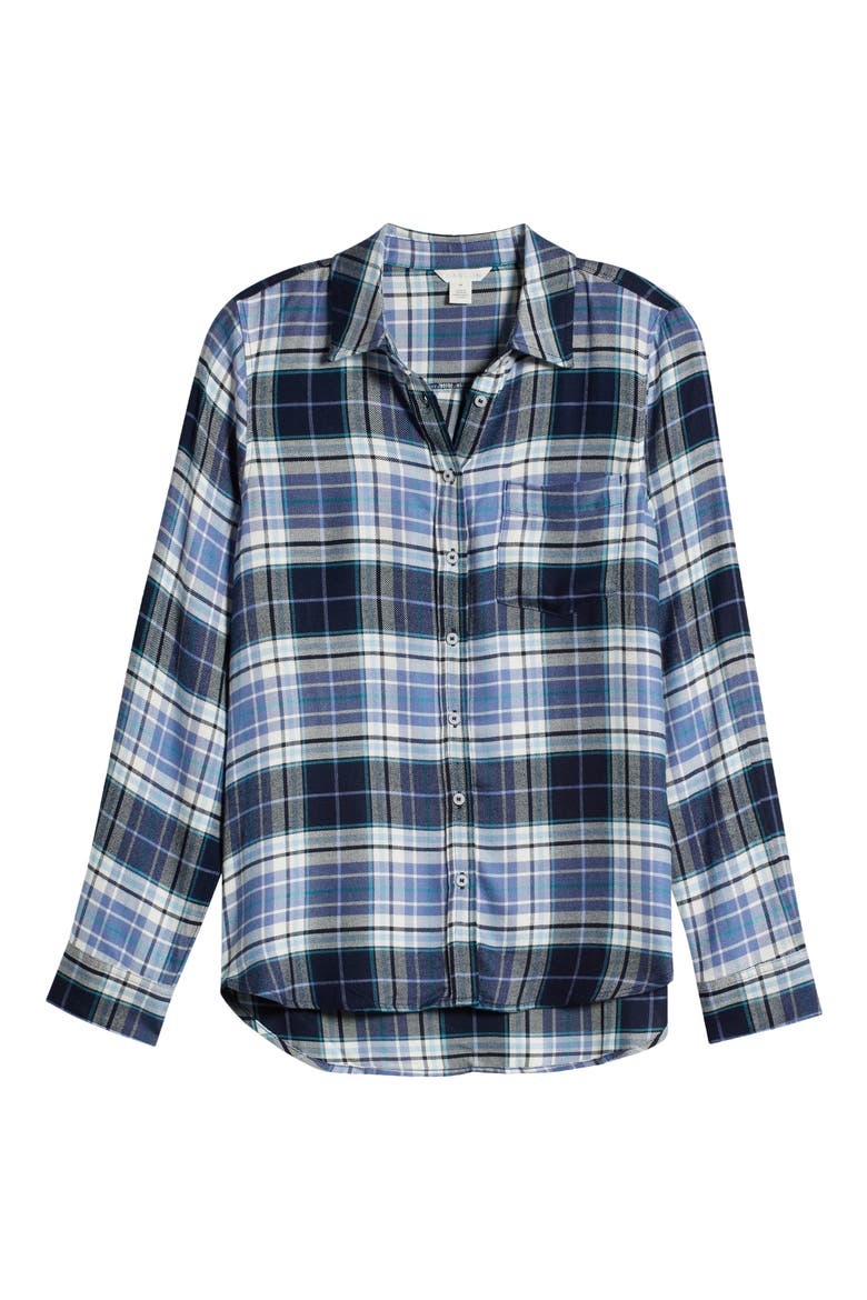 Plaid Flannel Button-Up Shirt, Alternate, color, NAVY BLAZER ADLEY PLAID