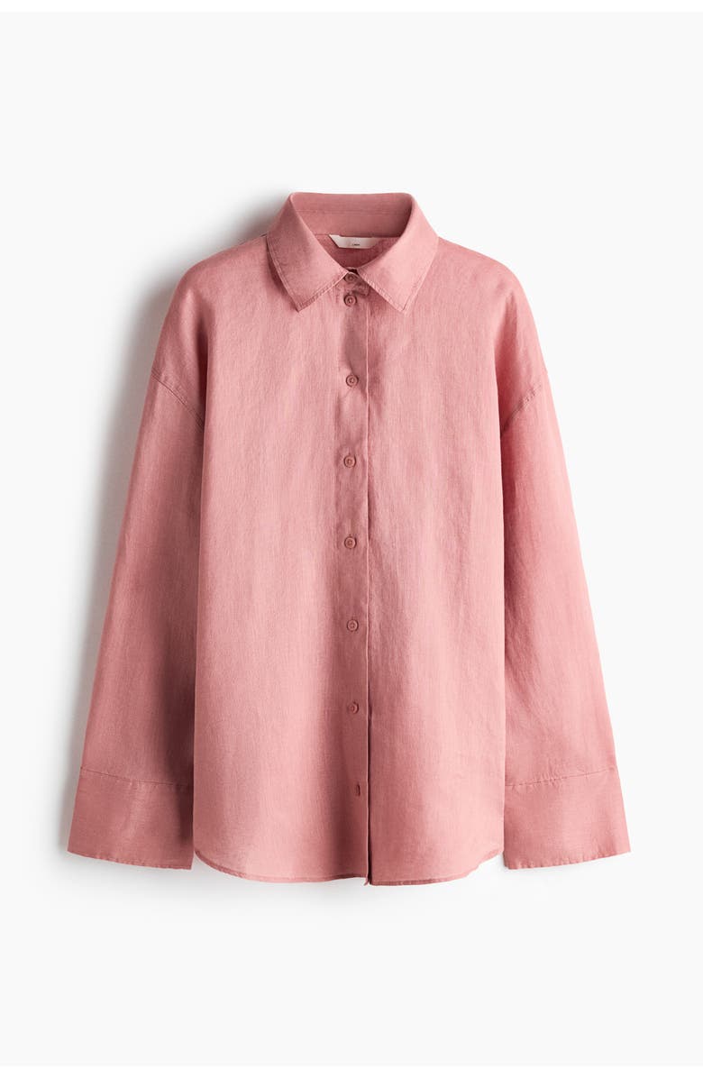 H&M Oversized Linen Shirt, Main, color, Dusty Pink