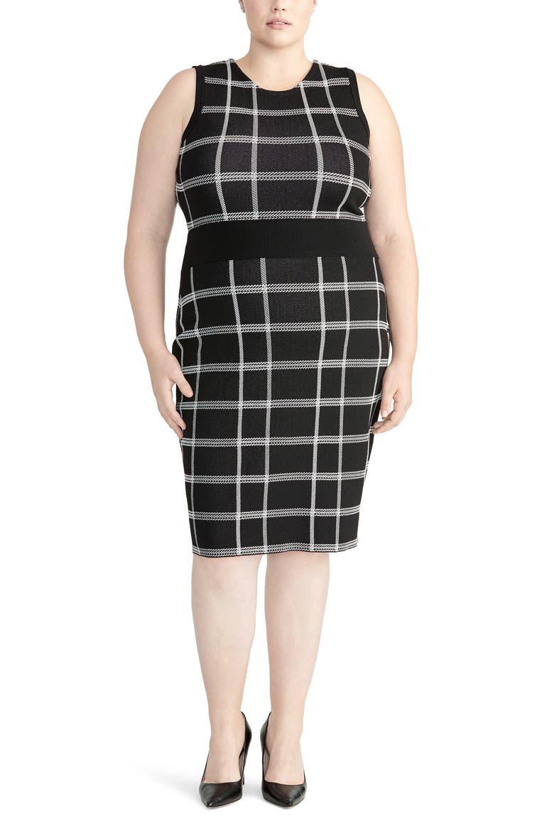 Oversize Plaid Sleeveless Dress, Main, color, BLACK / IVORY