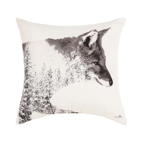 Fox Forest Indoor/Outdoor Grayscale Accent Throw Pillow 18" x 18"