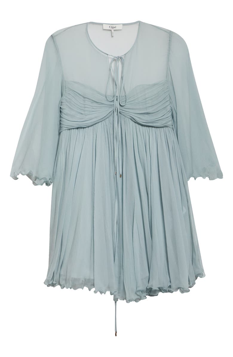 Chloé Pleated Silk Mousseline Babydoll Dress, Alternate, color, Airy Grey