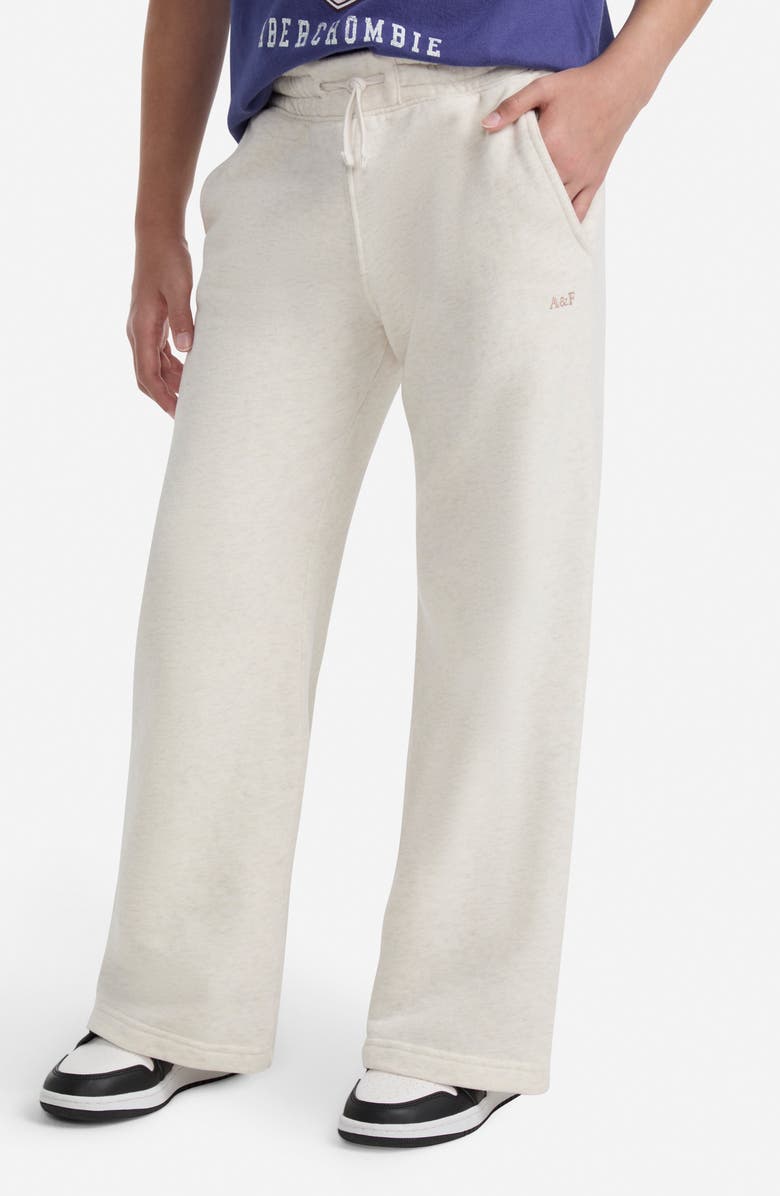 abercrombie kids Kids' Essential Wide Leg Fleece Sweatpants, Alternate, color, Oatmeal Heather