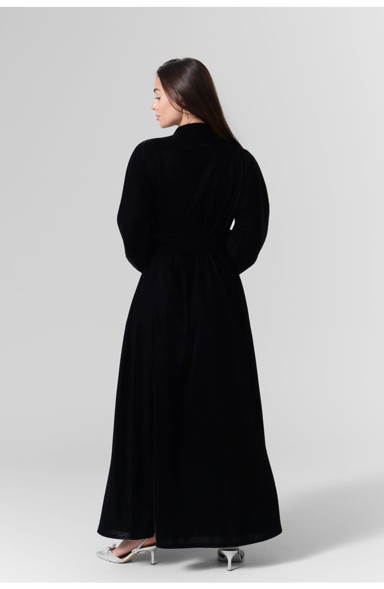 Le Fafo Luna Velvet Embellished Belted Dress, Alternate, color, Black