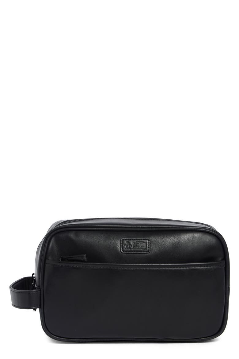 Leather Top Zip Toiletry Bag, Main, color, BLACK