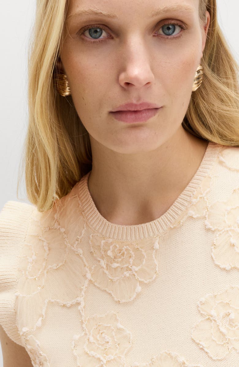 M&S Floral Appliqué Minidress, Alternate, color, Cream