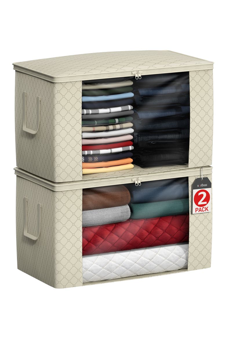Set of 2 Foldable Storage Bags, Alternate, color, BEIGE