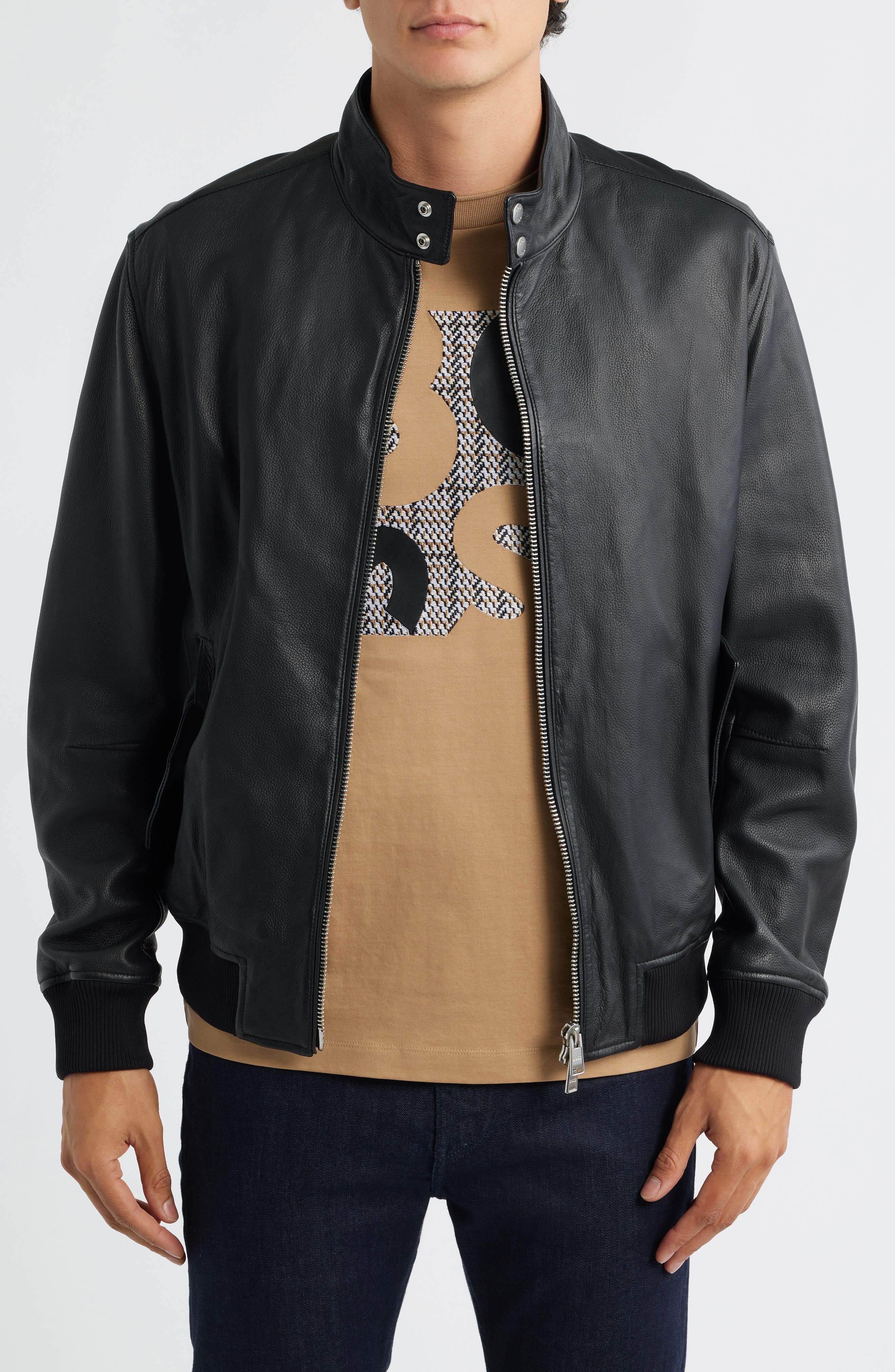 BOSS Monier Black Leather Zip Jacket