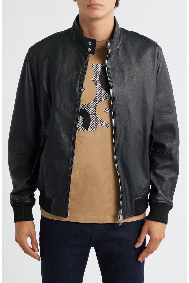 Monier Black Leather Zip Jacket, Main, color, BLACK