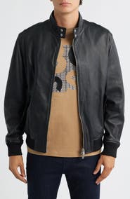 BOSS Monier Black Leather Zip Jacket
