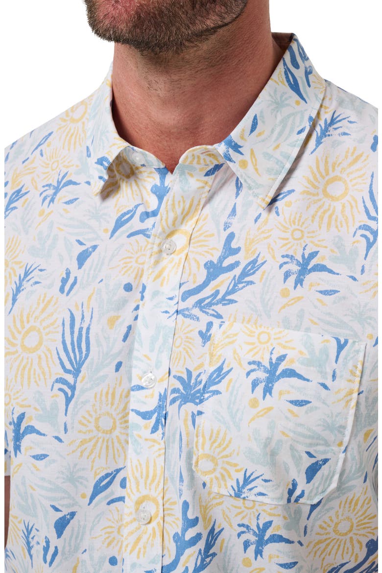 Souvenir City Short Sleeve Stretch Cotton Button-Up Shirt, Alternate, color, WHITE
