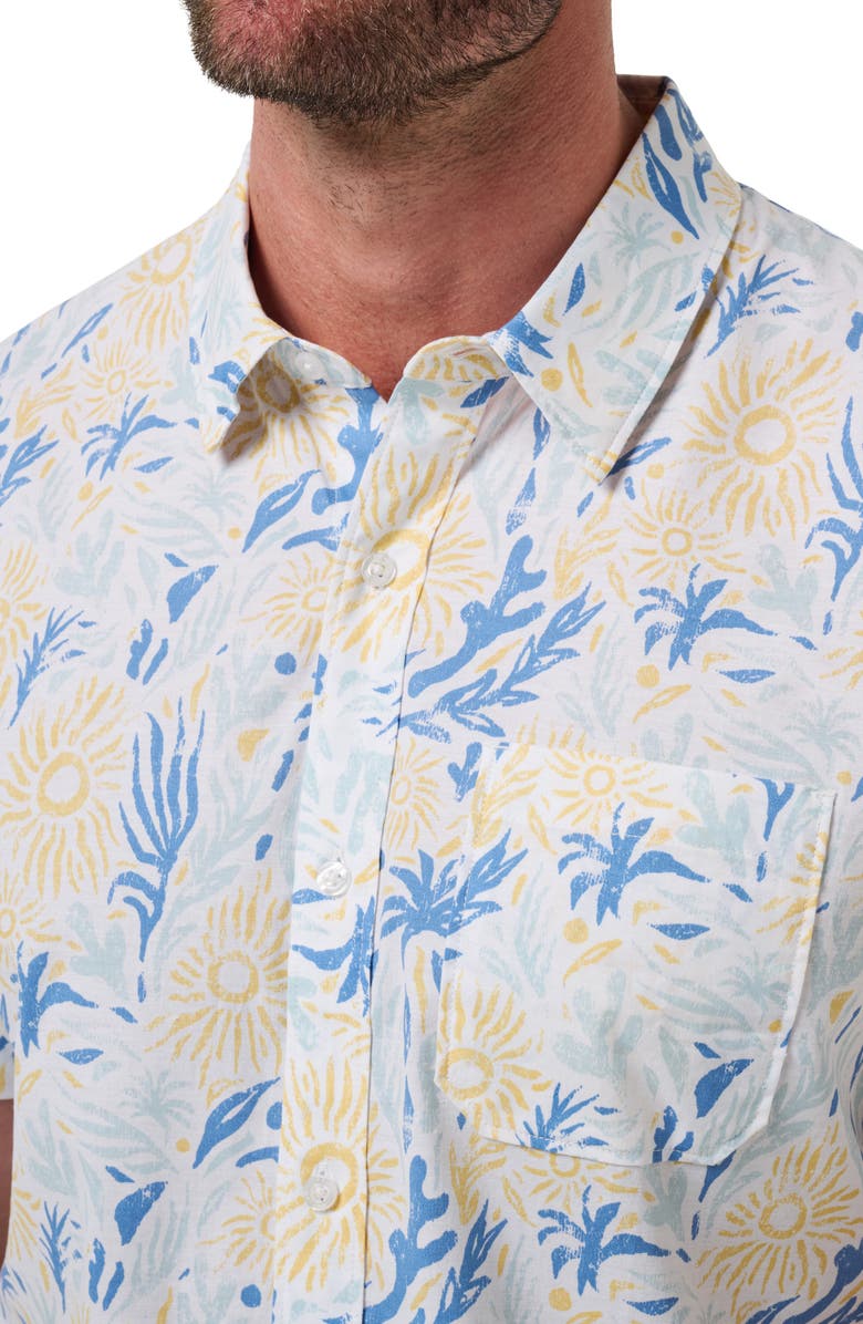 TravisMathew Red Souvenir City Short Sleeve Stretch Cotton Button-Up Shirt, Alternate, color, White