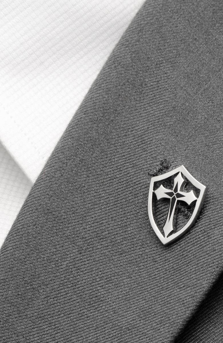 Cufflinks, Inc. Cross Shield Stainless Steel Lapel Pin, Alternate, color, Silver