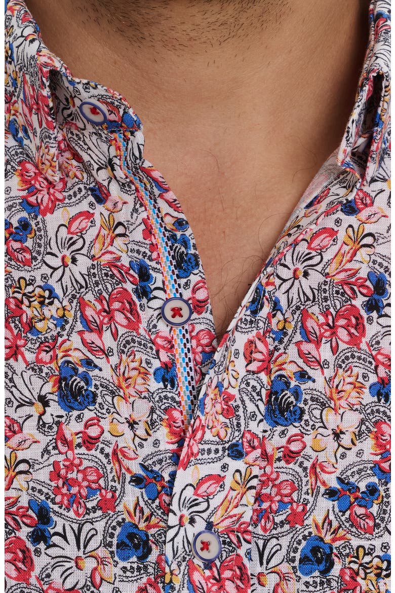 Padar Floral Short Sleeve Button-Up Shirt, Alternate, color, RED MULTI