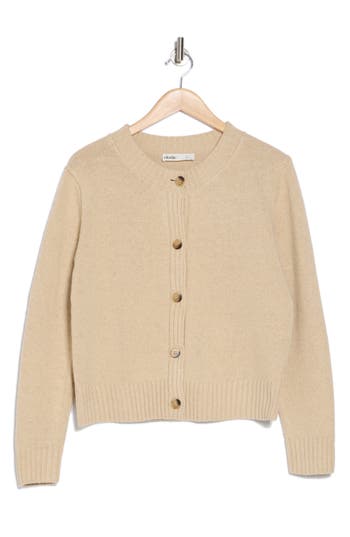 Elodie Crewneck Button Front Cardigan In Taupe