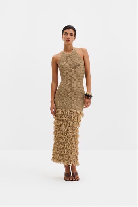 Elissa Halterneck Fringe Maxi Dress